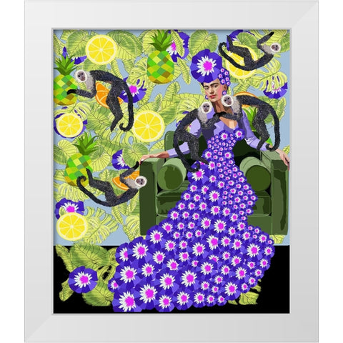 Frida in the Garden White Modern Wood Framed Art Print by Rakos, Lynnda