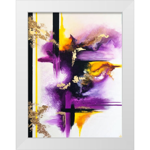 Geometric Purple and Yellow White Modern Wood Framed Art Print by Storms, Alyson