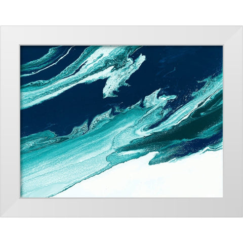 Green and Blue Wave White Modern Wood Framed Art Print by Storms, Alyson