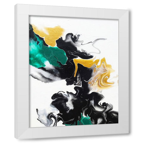 Green and Gold Ribbons 2 White Modern Wood Framed Art Print by Storms, Alyson