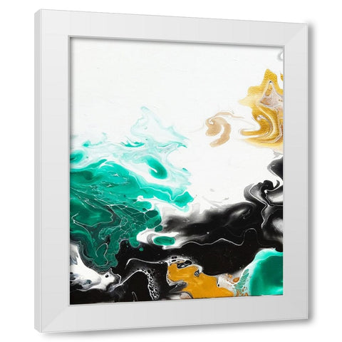 Green and Gold Ribbons 3 White Modern Wood Framed Art Print by Storms, Alyson