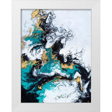 Green and Gold Smoke White Modern Wood Framed Art Print by Storms, Alyson