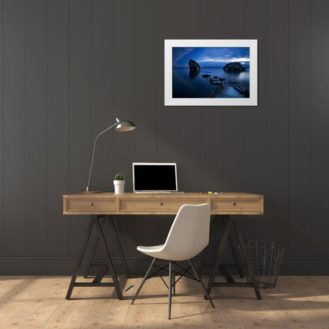 Blues White Modern Wood Framed Art Print by Ingibergsson, Bragi