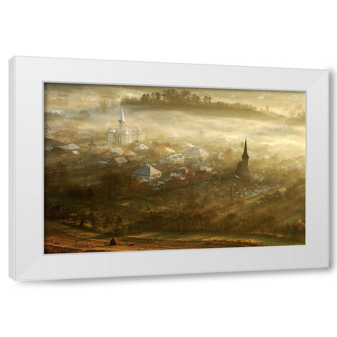 The Village Born From Fog... White Modern Wood Framed Art Print by SC