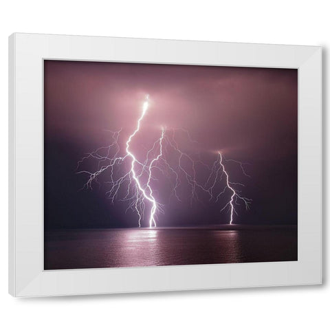 Thunderbolt Over The Sea White Modern Wood Framed Art Print by Filippini, Nini