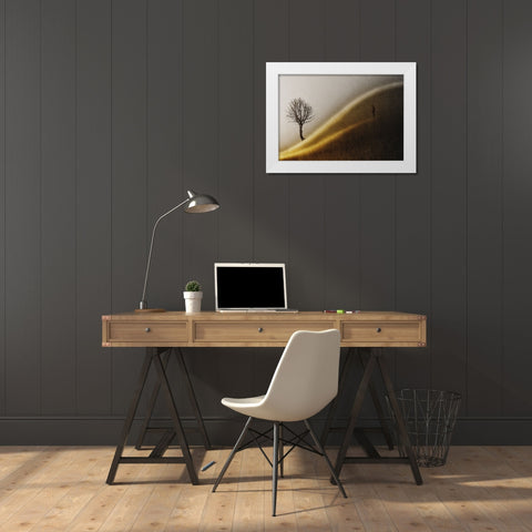 Golden hills White Modern Wood Framed Art Print by Andersen, Helge