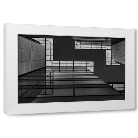 Meeting Of Grids White Modern Wood Framed Art Print by Van Den, Jef