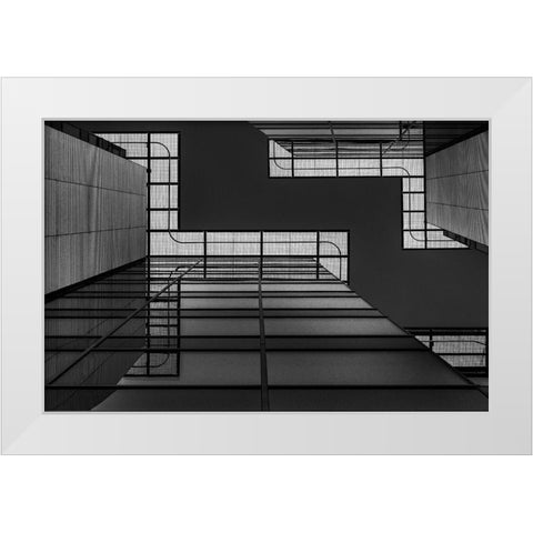 Meeting Of Grids White Modern Wood Framed Art Print by Van Den, Jef