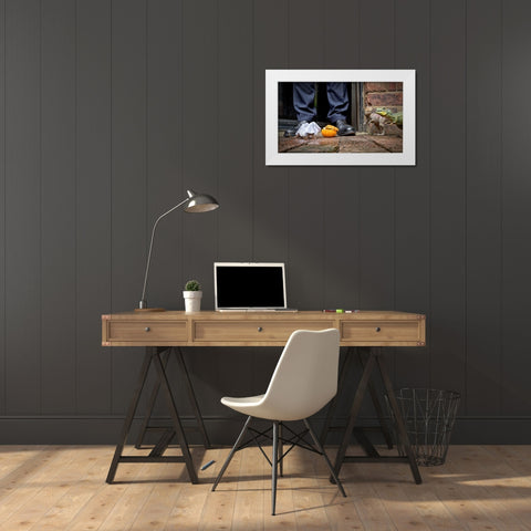 Trick Or Treat - Roary A Sid Took Waif A Stray Out Trick Or Treating As A Distraction Tactic White Modern Wood Framed Art Print by Brooke, Sarah