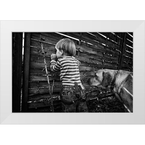 The World From Behind The Fence White Modern Wood Framed Art Print by Strzelecka, Monika