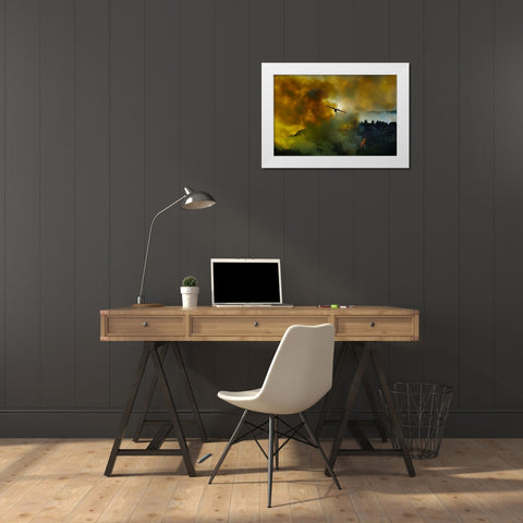 Canadair Aircraft In Action - Fighting For The Salvation Of The Forest. White Modern Wood Framed Art Print by Grambone, Antonio