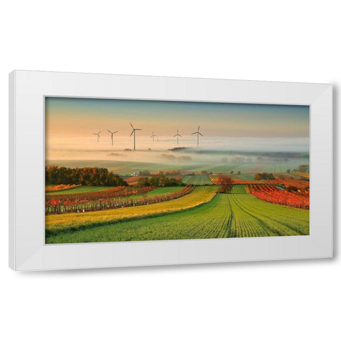 Autumn Atmosphere In Vineyards White Modern Wood Framed Art Print by Kovac, Matej