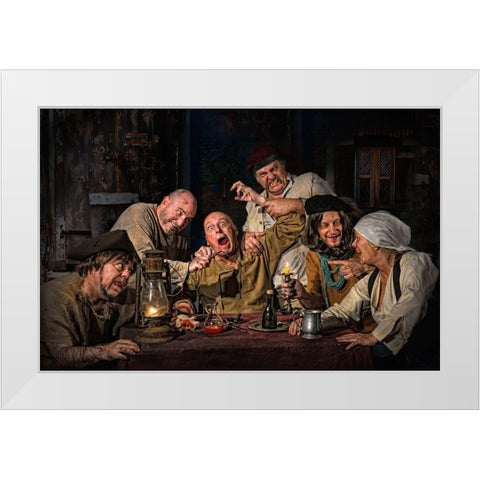 The Dentist - Homage To Caravaggio White Modern Wood Framed Art Print by Galon Ma, Derek