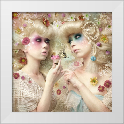 Girl Of The Flower Garden White Modern Wood Framed Art Print by Murakami, Kiyo