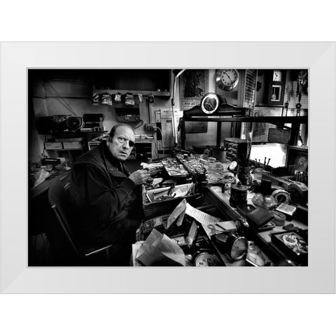 Watchmaker - Mr. Domenico. White Modern Wood Framed Art Print by Grambone, Antonio