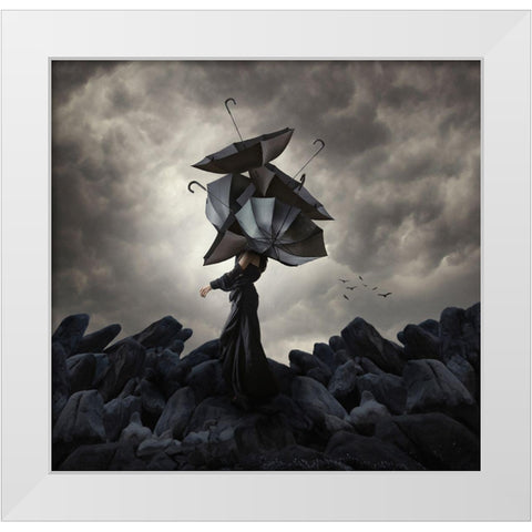 Cover Me Up-So No One Can See Me Laughing White Modern Wood Framed Art Print by Hardibudi