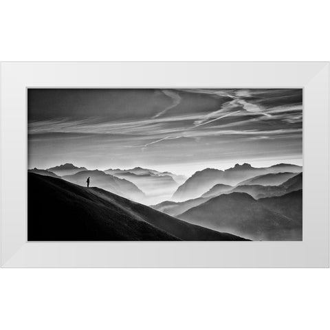 Hunter In The Fog Bw White Modern Wood Framed Art Print by Guarino, Vito