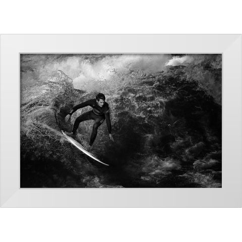 Surfing To Kingdom Come White Modern Wood Framed Art Print by Hessel, Christoph