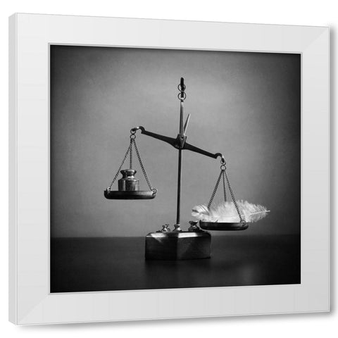 What Weights Less? White Modern Wood Framed Art Print by Ivanova, Victoria