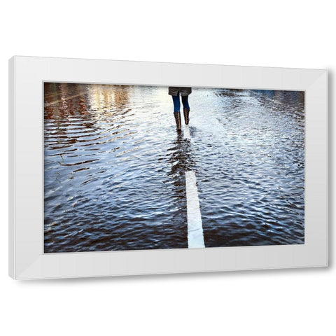 Walk The Line White Modern Wood Framed Art Print by Wride, Linda