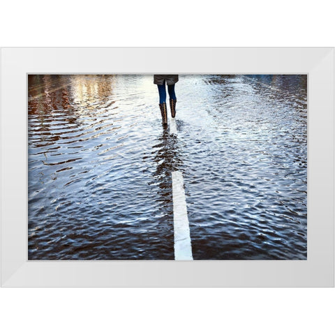 Walk The Line White Modern Wood Framed Art Print by Wride, Linda