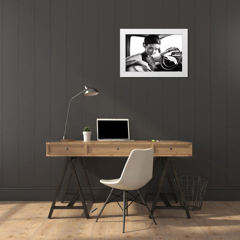 Drive White Modern Wood Framed Art Print by FYB