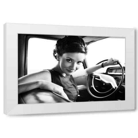 Drive White Modern Wood Framed Art Print by FYB