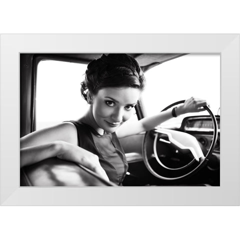Drive White Modern Wood Framed Art Print by FYB