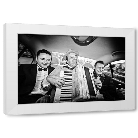 Play That Accordion, Boss! White Modern Wood Framed Art Print by Tudor, Marius