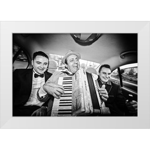 Play That Accordion, Boss! White Modern Wood Framed Art Print by Tudor, Marius