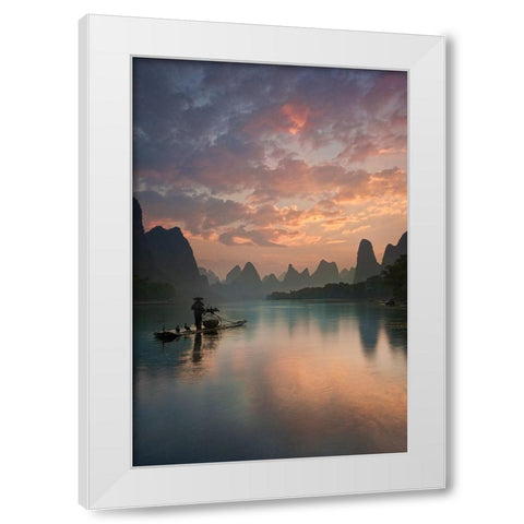Li River Sunrise White Modern Wood Framed Art Print by Zhang, Yan