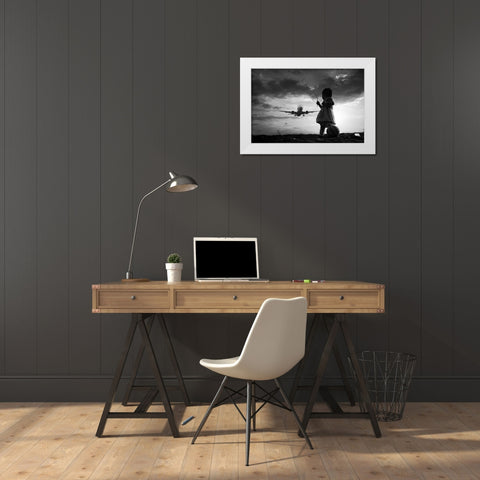 Fly Again White Modern Wood Framed Art Print by Trijoko