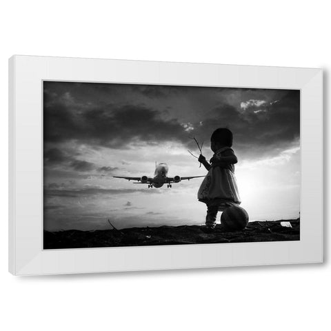 Fly Again White Modern Wood Framed Art Print by Trijoko