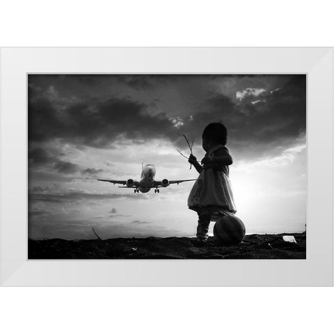 Fly Again White Modern Wood Framed Art Print by Trijoko