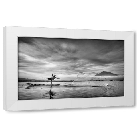 Man Behind The Nets White Modern Wood Framed Art Print by Siswandhono, Arief