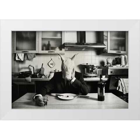 Just One Day Alone (Family Portrait) White Modern Wood Framed Art Print by Miserini, Stefano