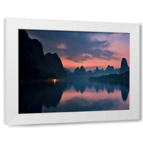 The Dawn Of Li River White Modern Wood Framed Art Print by Zhang, Yan