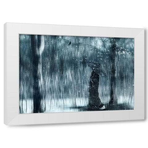 Snowfall White Modern Wood Framed Art Print by Melik-Nubarova, Svetlana