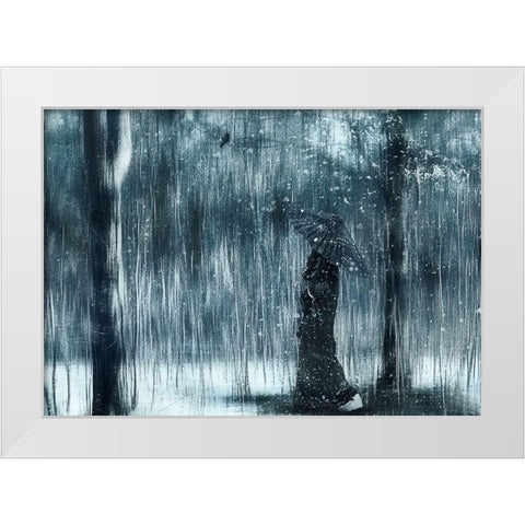 Snowfall White Modern Wood Framed Art Print by Melik-Nubarova, Svetlana