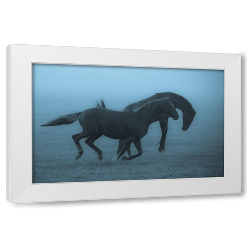 Horses In The Fog White Modern Wood Framed Art Print by Wallberg, Allan