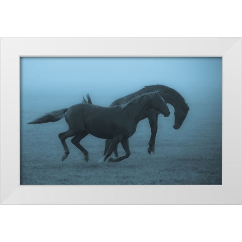Horses In The Fog White Modern Wood Framed Art Print by Wallberg, Allan