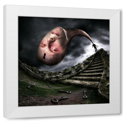 Headache White Modern Wood Framed Art Print by Kiciak, Christophe