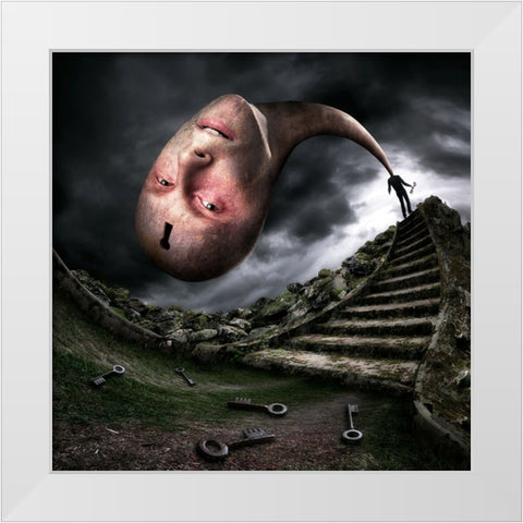 Headache White Modern Wood Framed Art Print by Kiciak, Christophe