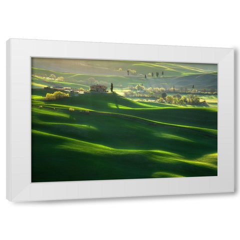 Green Waves... White Modern Wood Framed Art Print by Browko, Krzysztof