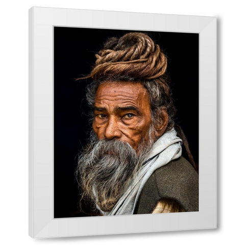 Portrait Of A Sadhu... White Modern Wood Framed Art Print by J.V, Rakesh
