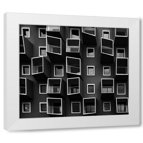 Living In Boxes White Modern Wood Framed Art Print by Mathiesen, Kent