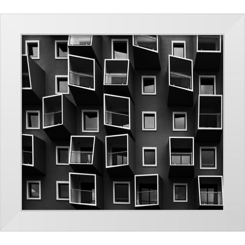 Living In Boxes White Modern Wood Framed Art Print by Mathiesen, Kent