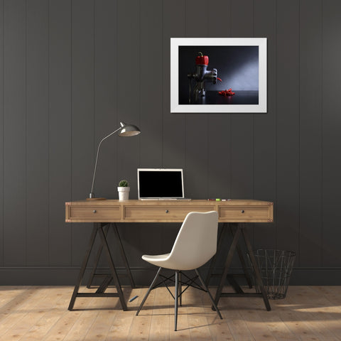 Red And Hot White Modern Wood Framed Art Print by Ivanova, Victoria