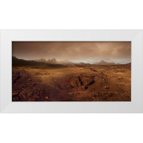 Volcanic Landscape In The Morning Fog White Modern Wood Framed Art Print by Schumacher, Nicolas