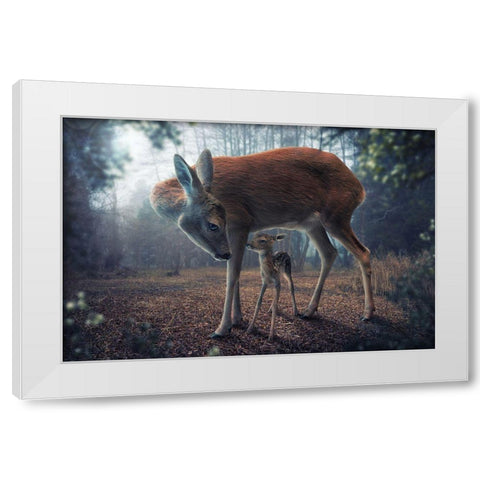 Mother And Fawn White Modern Wood Framed Art Print by Wilhelm, John